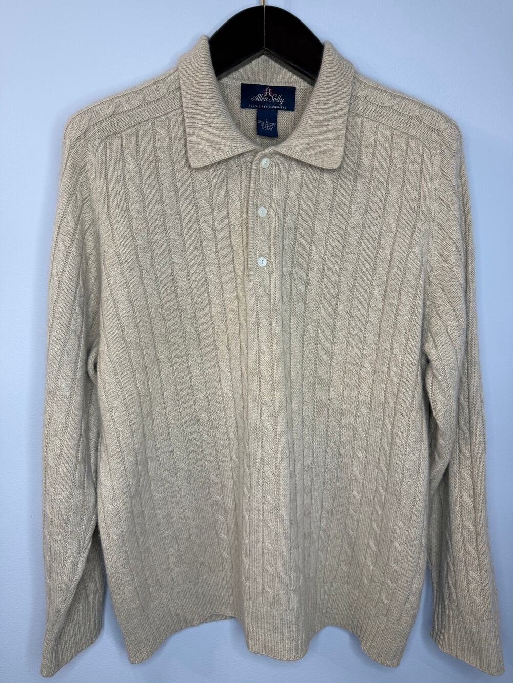 Allen Solly Cashmere Cable Knit 1/4 Button Brown Neutral Sweater Men's L